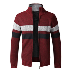 Autumn Winter Patchwork Sweaters Men Thick Warm Cardigan Cashmere Coat Jumpers Casual Stand Collar Knitted Zipper Sweater Jacket