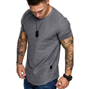 Short Sleeve shirt  Streetwear Hip Hop Summer T Shirt Men Longline Curved Hem Fitness Tshirt Slim Funny T-Shirt Plus Size M-3XL