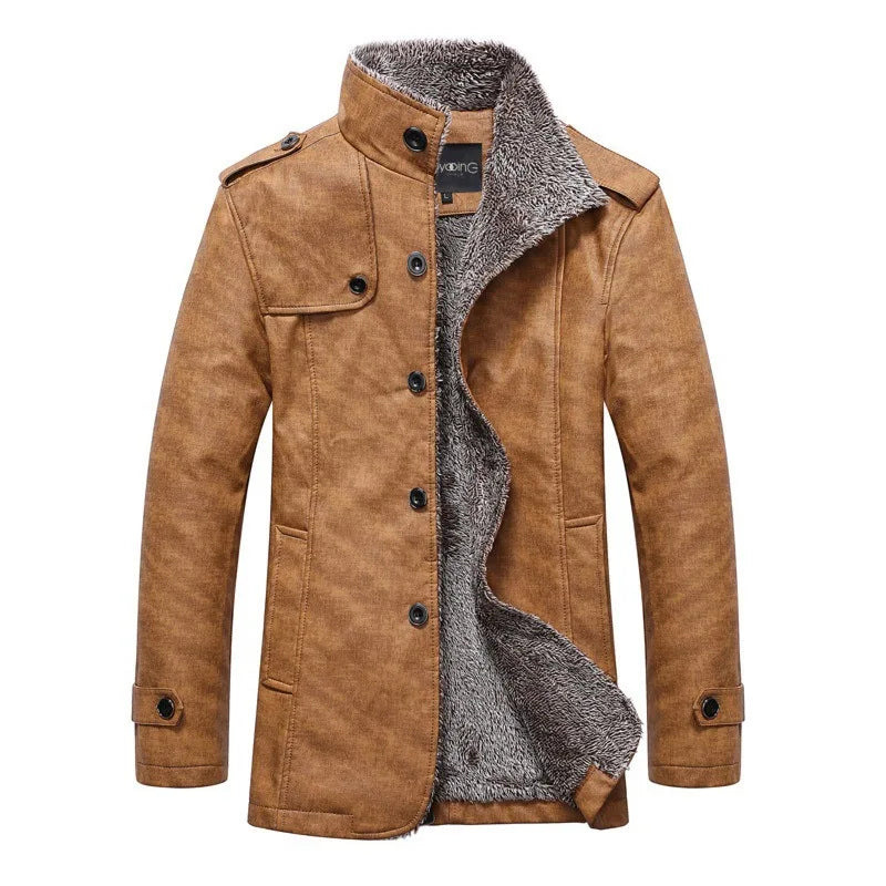 New Winter Mens Jacket and Coat Top Quality Leather Jacket Smart Casual Fur Plus Velvet Jacket Jaqueta De Couro Masculina