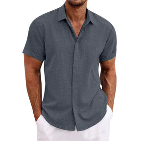 Camisa * de algodão e linho para homens, camisa de manga curta com botão, confortável e leve, alta durabilidade, verão, novo, 2024