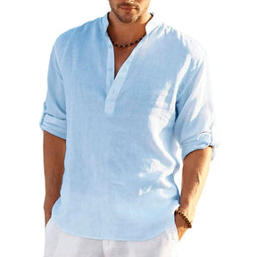 Camisa * de linho respirável masculina, manga comprida, cor sólida, casual, básico, algodão e linho, primavera, outono.