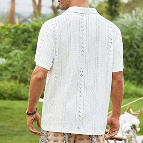 New Summer Trendy Men's Button Up Shirt with Hollowed Out Lapel Solid Color Casual Fashion Top for Men