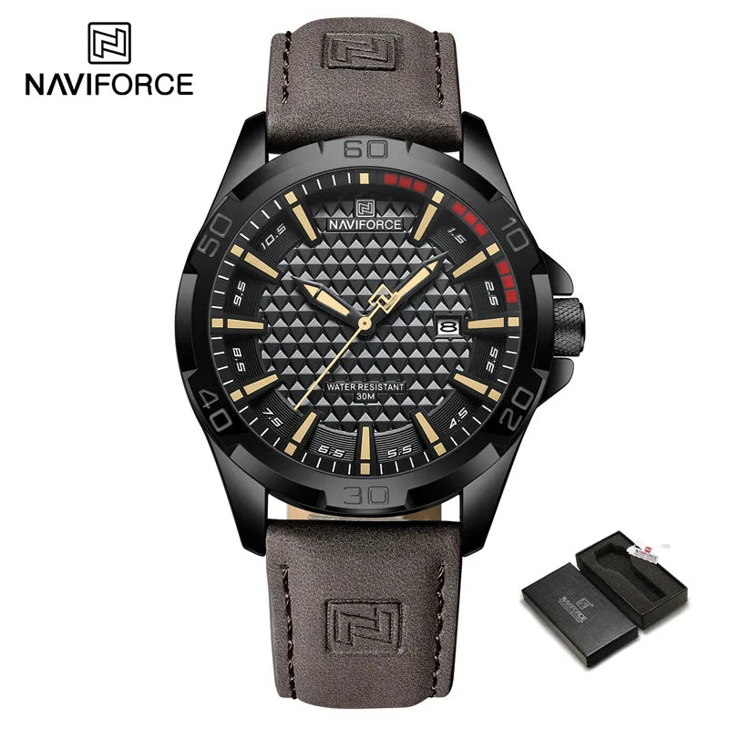 Top Brand NAVIFORCE  Men Quartz Watch Sports Shockproof Waterproof Leather Male Fashion Luxury WristWatch Casual Calendar Clock