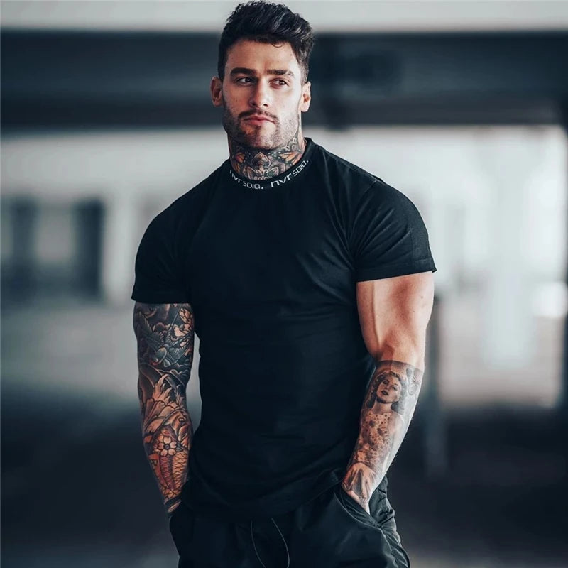 Camiseta * 2022 dos homens do ginásio camiseta de algodão de manga curta casual magro t camisa masculina de fitness musculação treino t topos roupas de verão