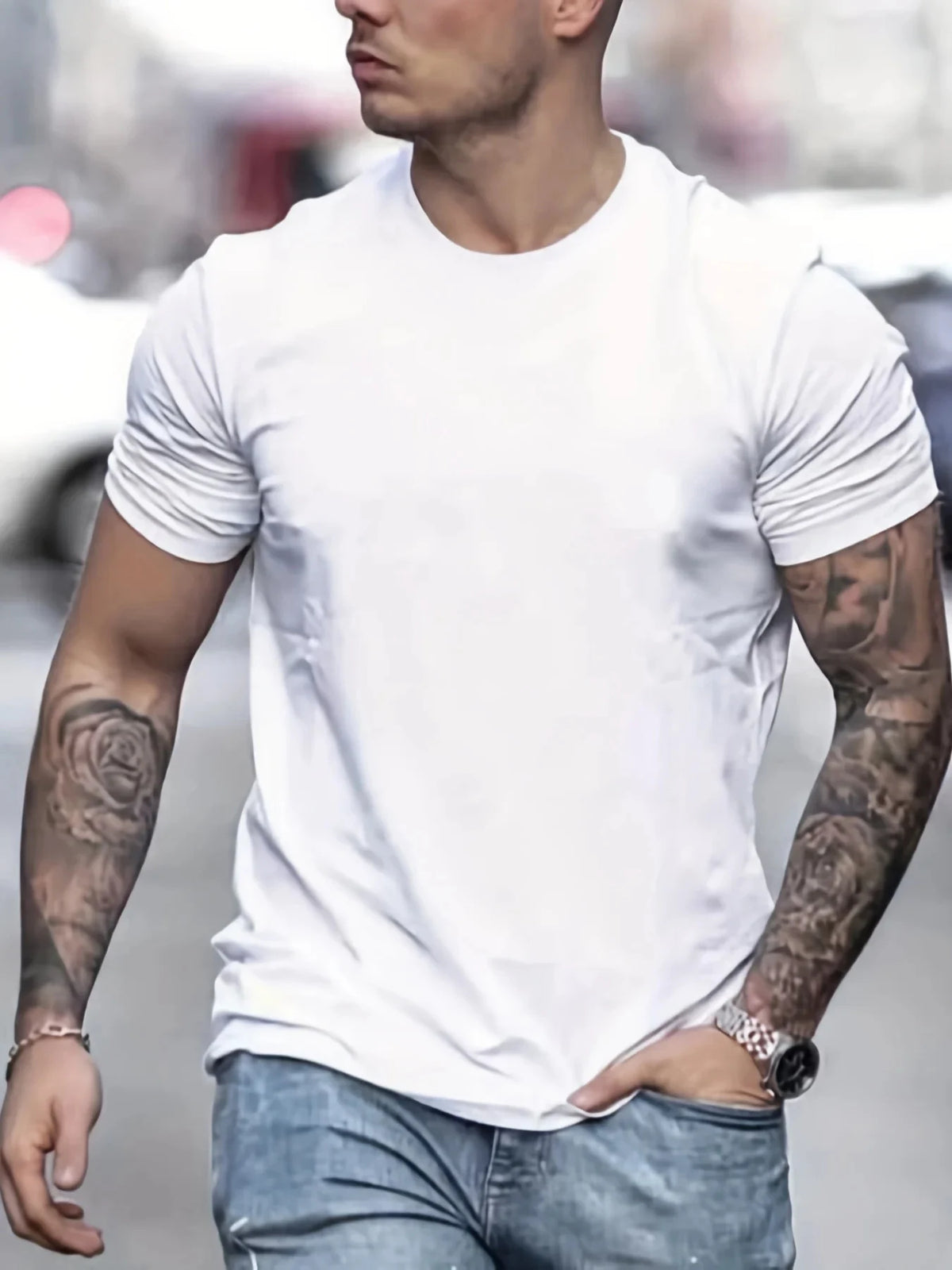 Camiseta * masculina de manga curta, 100% algodão, slim fit, gola redonda, blusa esportiva casual, estampa letra de Paris, verão, tamanho solto