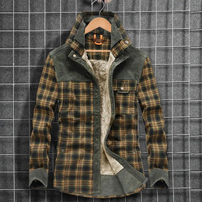 Men Winter Shirts Jackets Hooded Lapel Long Sleeve Plaid Pockets Single Breasted Coat Thickened Fleece Lining Cotton Outerwear