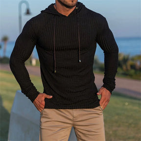 men autumn sports fitness Spring and autumn fitness training wear knitted long sleeve hoodie pullover jacket stripe Sweater