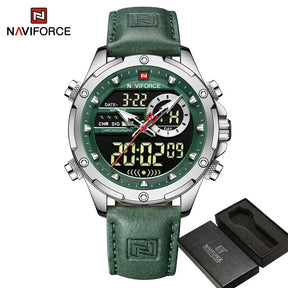 NAVIFORCE-Relógio de pulso militar de quartzo de luxo masculino, relógio digital do esporte, marca superior, couro genuíno, marrom, relógio masculino empresarial, 9208