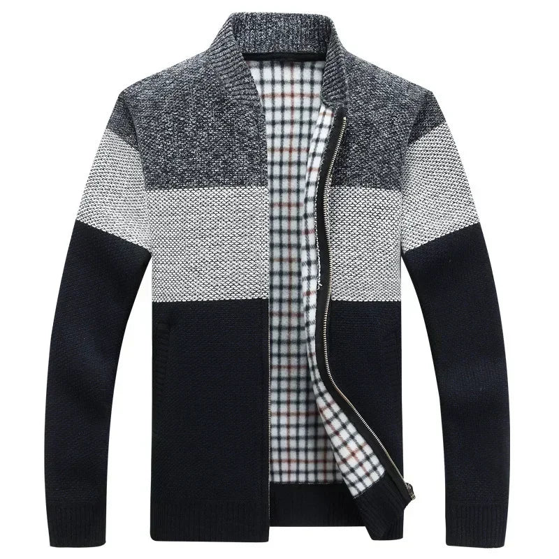 New Autumn Winter Men's Knitted Jackets Thick Soft Long Sleeve Warm Sweater Coat Stand Collar Fall Tide Casual Cardigan Male