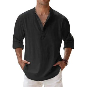 Camisa * de linho respirável masculina, manga comprida, cor sólida, casual, básico, algodão e linho, primavera, outono.