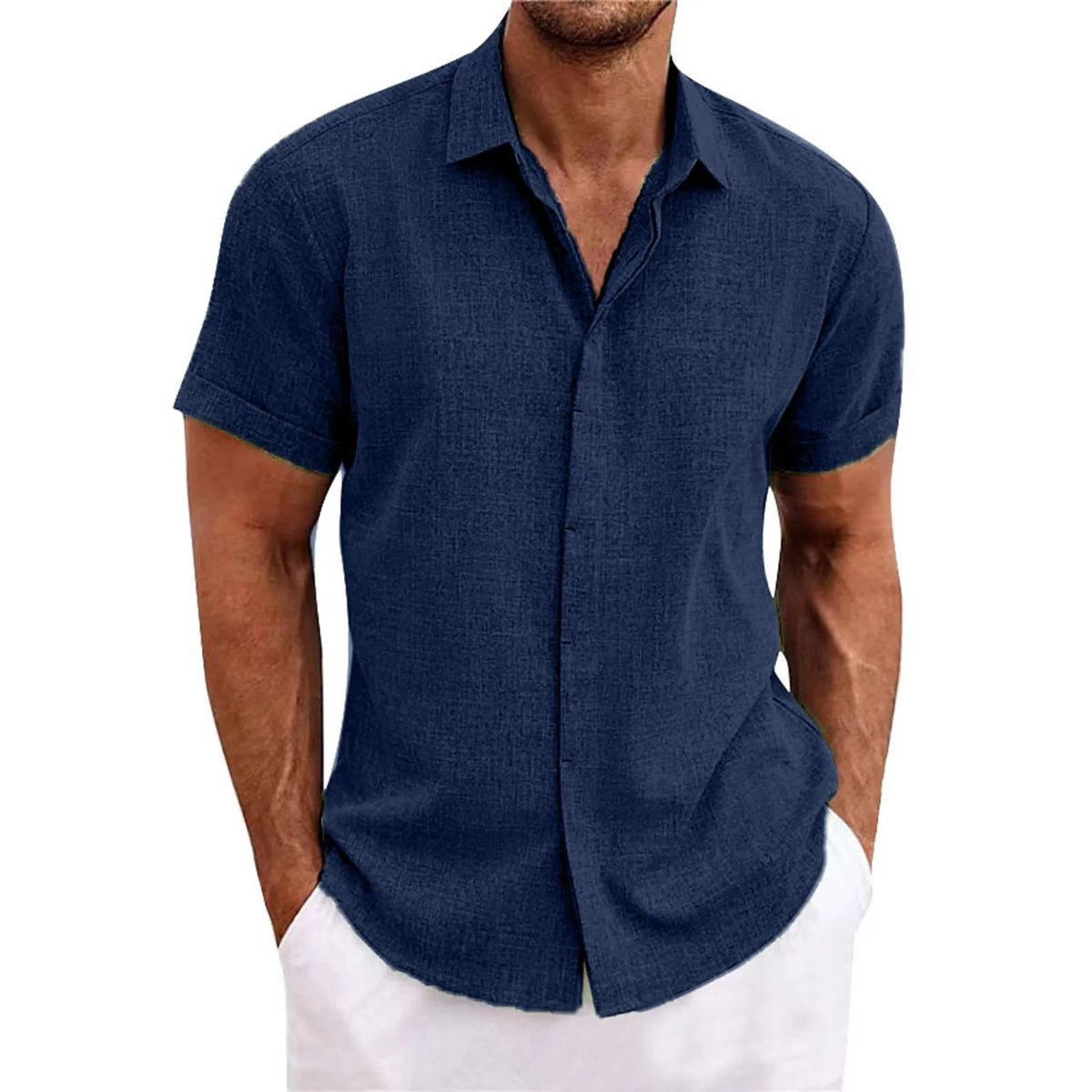 Camisa * de algodão e linho para homens, camisa de manga curta com botão, confortável e leve, alta durabilidade, verão, novo, 2024