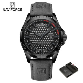 Top Brand NAVIFORCE  Men Quartz Watch Sports Shockproof Waterproof Leather Male Fashion Luxury WristWatch Casual Calendar Clock