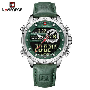 NAVIFORCE-Relógio de pulso militar de quartzo de luxo masculino, relógio digital do esporte, marca superior, couro genuíno, marrom, relógio masculino empresarial, 9208