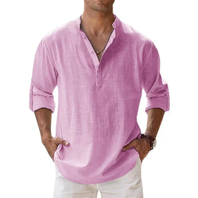 Camisa * de linho respirável masculina, manga comprida, cor sólida, casual, básico, algodão e linho, primavera, outono.