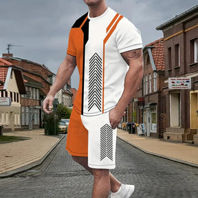 Camiseta * e shorts (conjunto) estampados em mármore masculino, gola redonda, manga curta, top com cordão, primavera e verão, novo, conjunto 2 peças, 2022