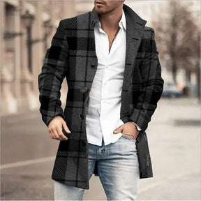 Plaid Men's Coat Trench Woolen Long Sleeve Autumn Winter Fashion Casual Coats Blends Jackets