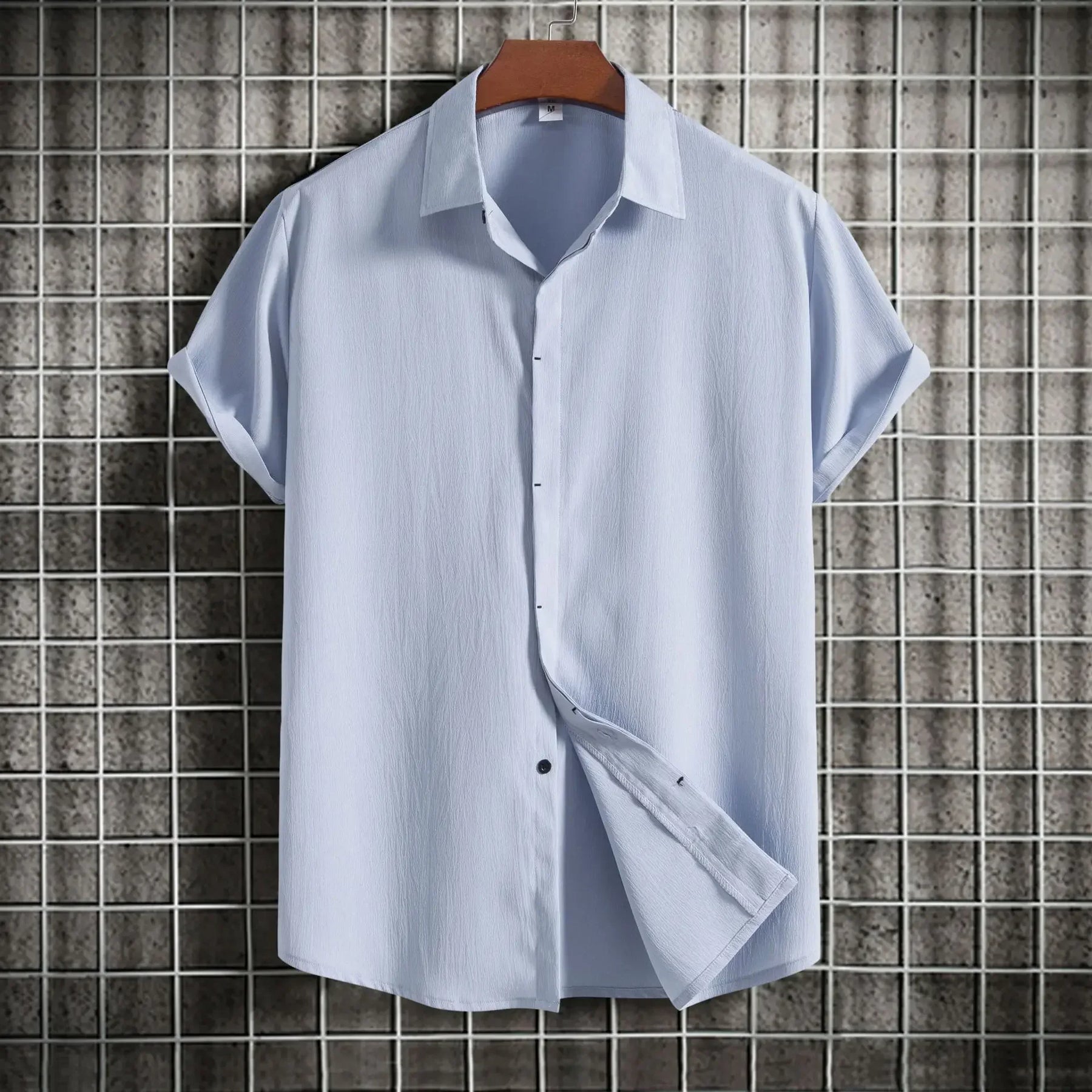 Camisa * Masculina Manga Curta, leve e confortável, Cor Sólida Botão Camisa, Algodão Linho Camisa Masculina