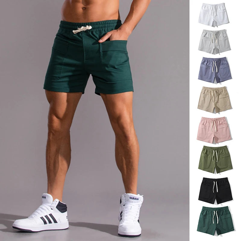 2023 Novo Verão 100% Algodão Shorts Sólidos Homens de Alta Qualidade Casual Sports GYM Cintura Elástica Homens Shorts 8 Cores Praia Shorts