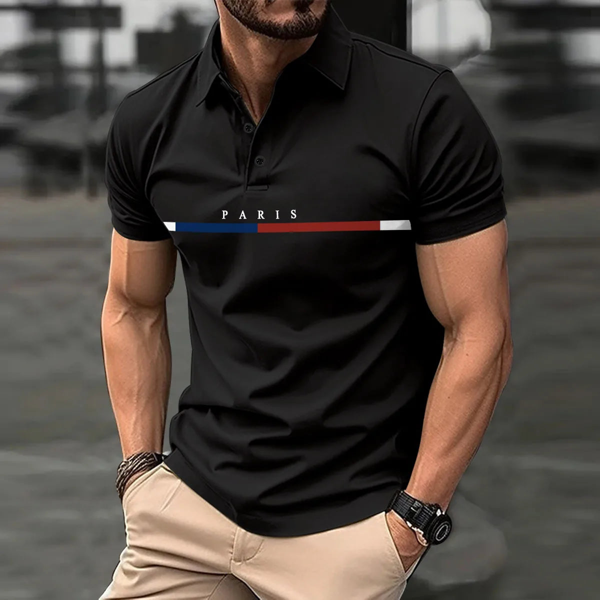 Camisa polo listrada masculina, botão de correspondência de cores francês, blusa esportiva, Amazon AliExpress, além-fronteiras, verão, 2022