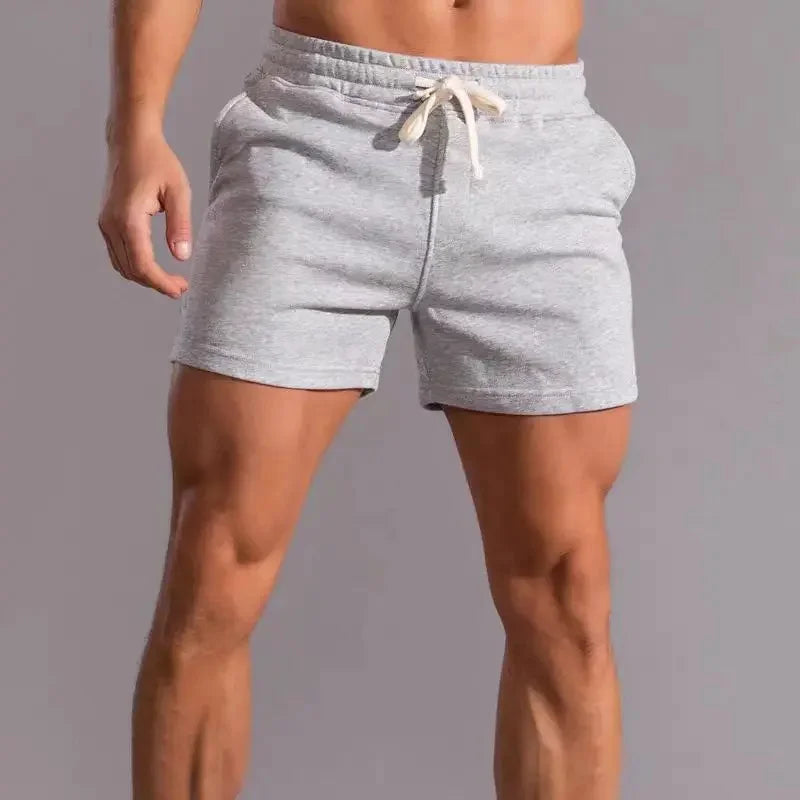 Calção esportiva fitness masculina de algodão americano, calça casual de agachamento elástico, treino cinza de corrida, verão