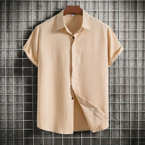 Camisa * Masculina Manga Curta, leve e confortável, Cor Sólida Botão Camisa, Algodão Linho Camisa Masculina