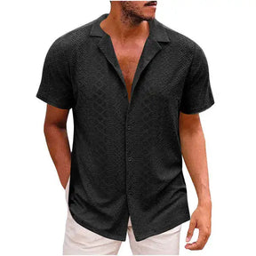 New Summer Trendy Men's Button Up Shirt with Hollowed Out Lapel Solid Color Casual Fashion Top for Men