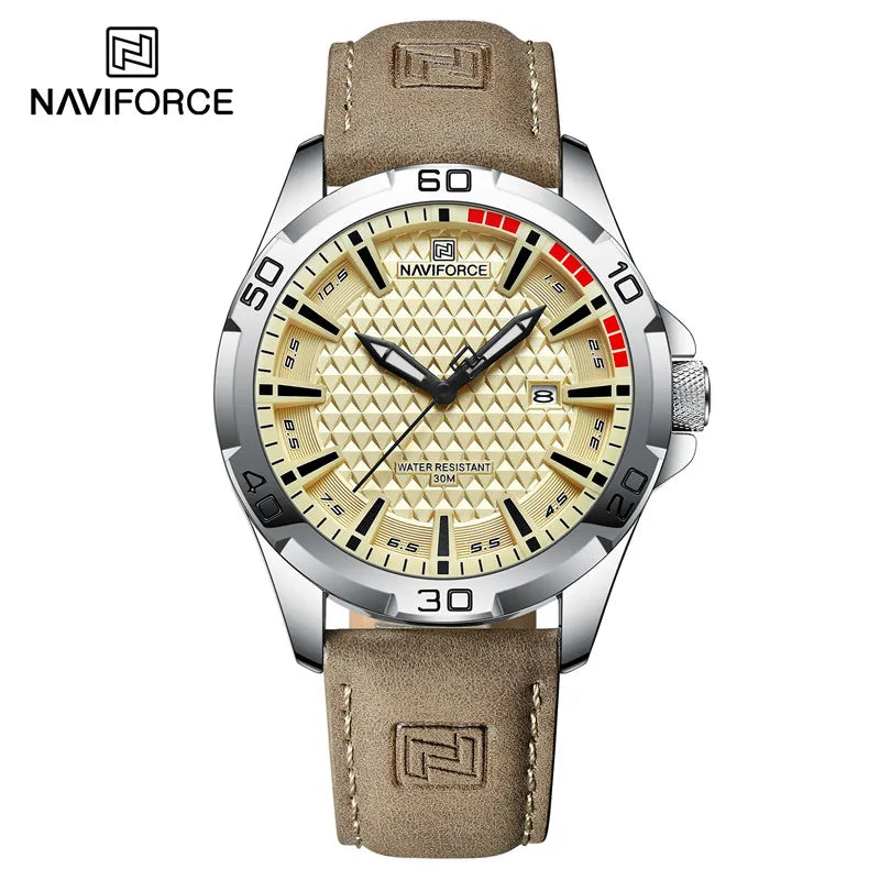 Top Brand NAVIFORCE  Men Quartz Watch Sports Shockproof Waterproof Leather Male Fashion Luxury WristWatch Casual Calendar Clock