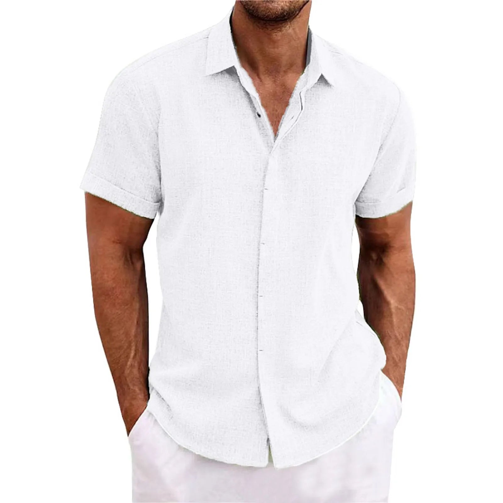 Camisa * de algodão e linho para homens, camisa de manga curta com botão, confortável e leve, alta durabilidade, verão, novo, 2024