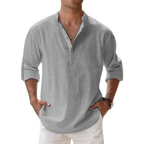 Camisa * de linho respirável masculina, manga comprida, cor sólida, casual, básico, algodão e linho, primavera, outono.