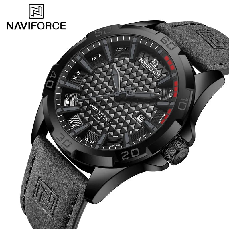 Top Brand NAVIFORCE  Men Quartz Watch Sports Shockproof Waterproof Leather Male Fashion Luxury WristWatch Casual Calendar Clock