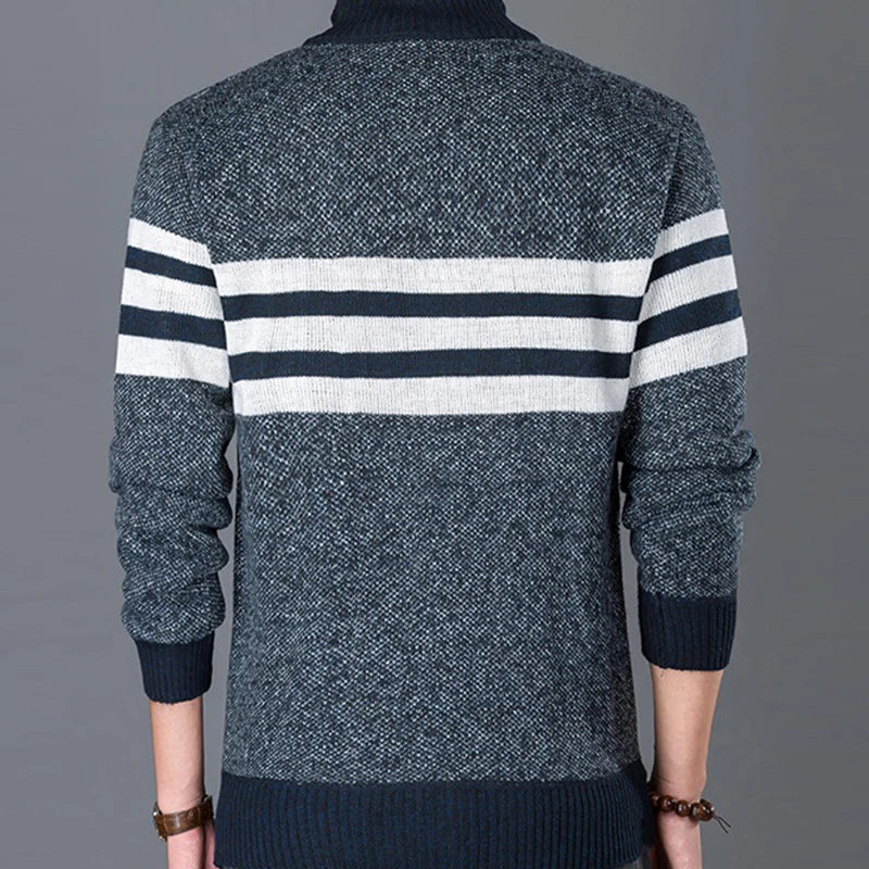 New Winter Thick Fleece Cardigan Men Sweaters Outwear Jackets Coats Fashion Striped Knitted Slim Fit Sweatercoat Clothing