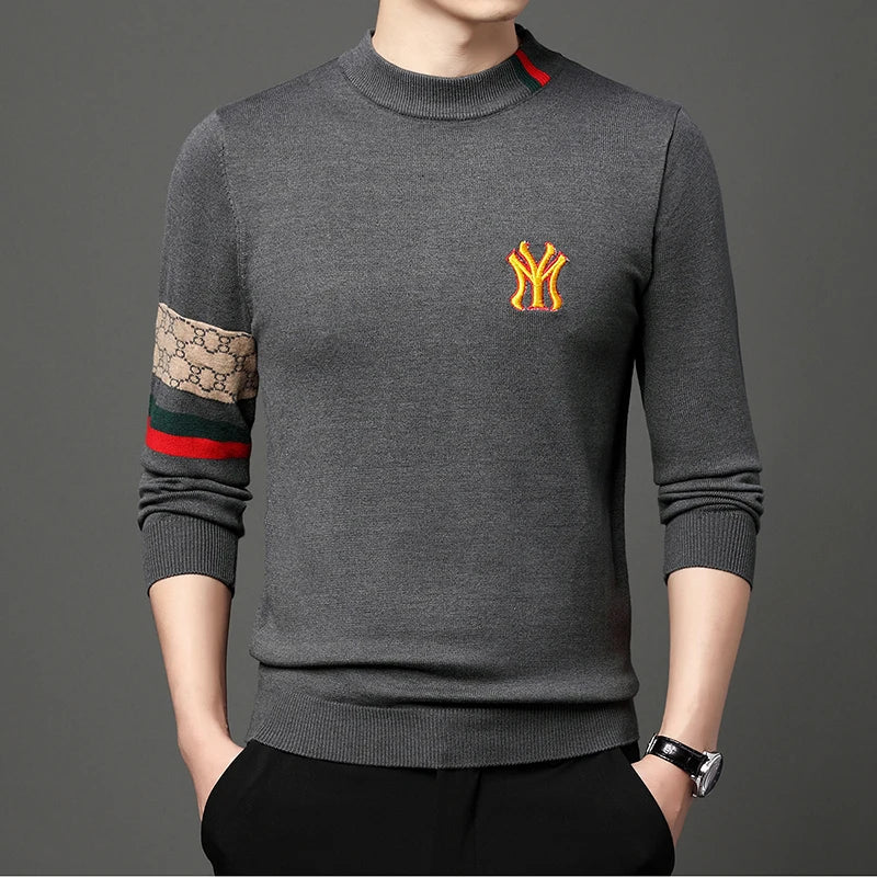 2022 Top Grade New Autum Winter Designer Fashion Brand Luxury Knit Half Turtleneck Men Warm Woolen Sweater Casual Mens Clothing