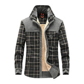 Men Winter Shirts Jackets Hooded Lapel Long Sleeve Plaid Pockets Single Breasted Coat Thickened Fleece Lining Cotton Outerwear