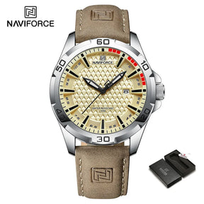 Top Brand NAVIFORCE  Men Quartz Watch Sports Shockproof Waterproof Leather Male Fashion Luxury WristWatch Casual Calendar Clock