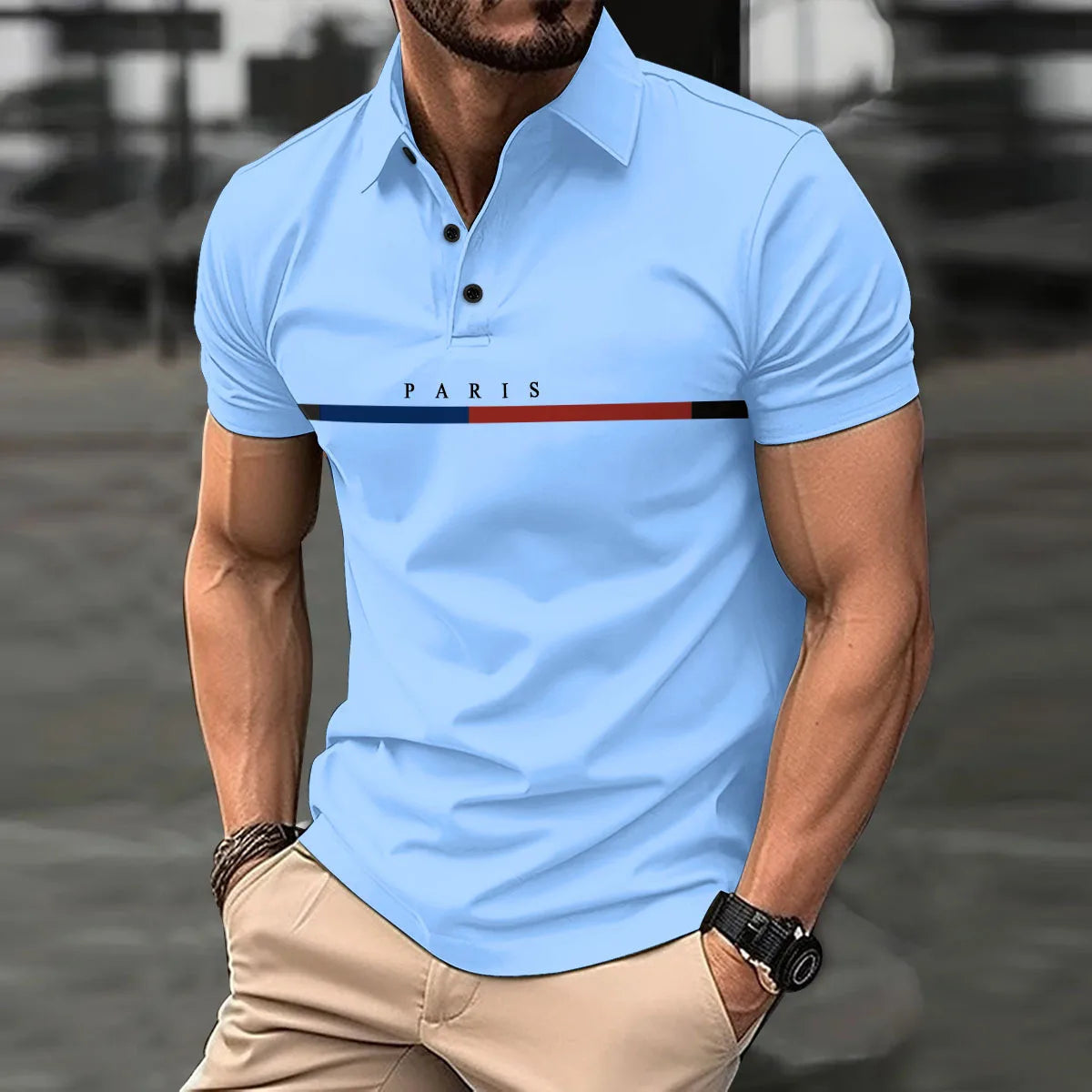 Camisa polo listrada masculina, botão de correspondência de cores francês, blusa esportiva, Amazon AliExpress, além-fronteiras, verão, 2022