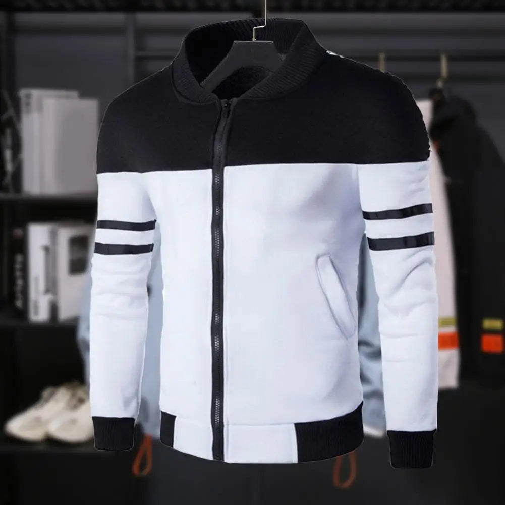 Men Autumn Coat Chic Zipper Elastic Cuff Zip Up Warm Men Fall Jacket for Home  Men Fall Jacket  Men Autumn Coat