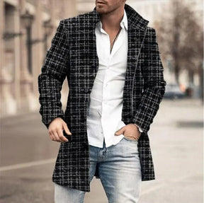 Plaid Men's Coat Trench Woolen Long Sleeve Autumn Winter Fashion Casual Coats Blends Jackets