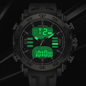 LIGE Military Sports Man Watch Luxury Quartz Dual Display Mens Watch Casual Silicone Strap Waterproof Luminous Men's Watches+Box