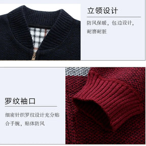 New Autumn Winter Men's Knitted Jackets Thick Soft Long Sleeve Warm Sweater Coat Stand Collar Fall Tide Casual Cardigan Male