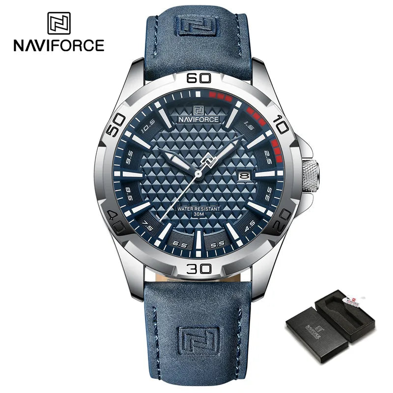 Top Brand NAVIFORCE  Men Quartz Watch Sports Shockproof Waterproof Leather Male Fashion Luxury WristWatch Casual Calendar Clock