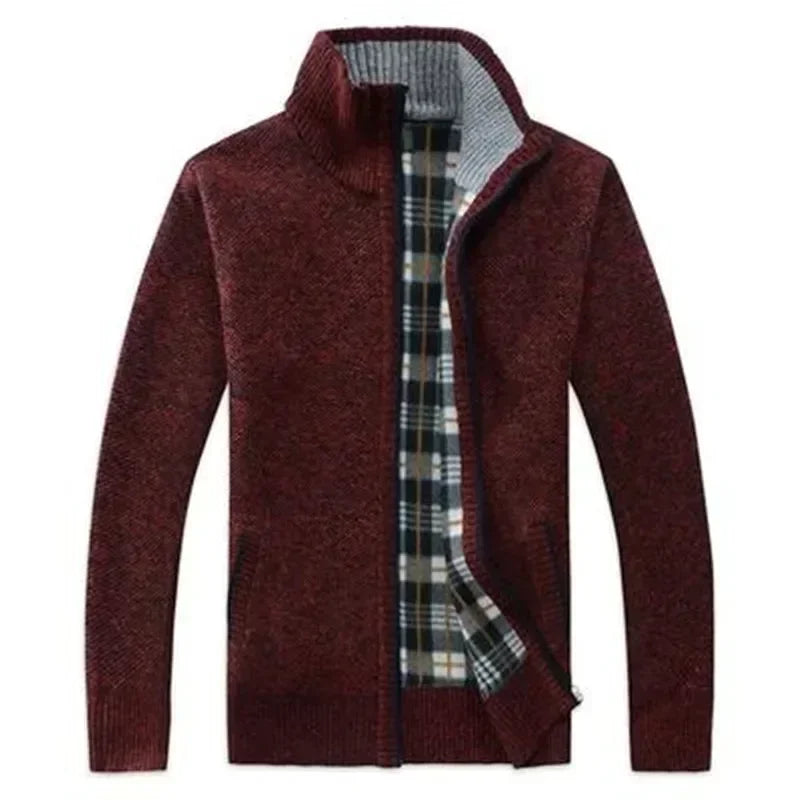 New Autumn Winter Men's Knitted Jackets Thick Soft Long Sleeve Warm Sweater Coat Stand Collar Fall Tide Casual Cardigan Male