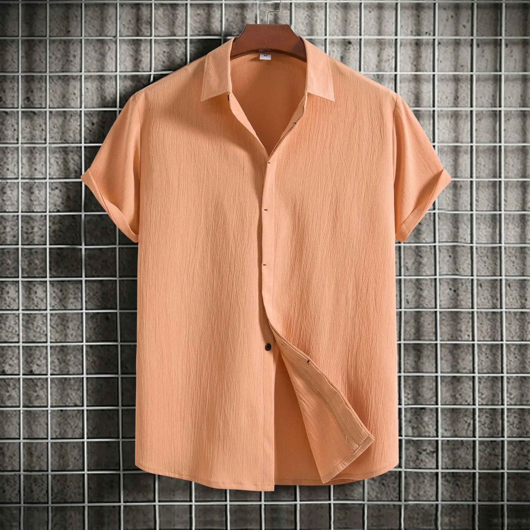 Camisa * Masculina Manga Curta, leve e confortável, Cor Sólida Botão Camisa, Algodão Linho Camisa Masculina