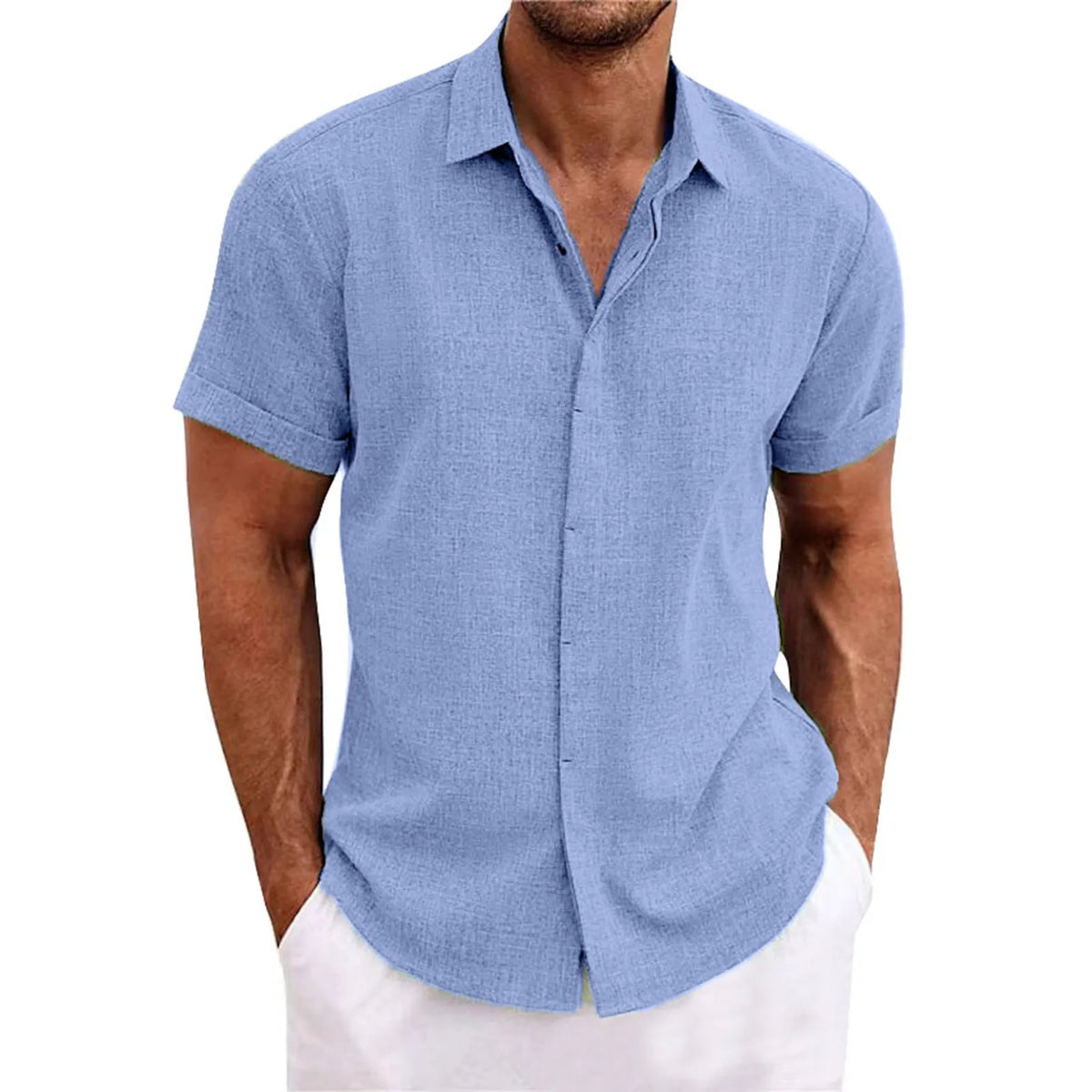 Camisa * de algodão e linho para homens, camisa de manga curta com botão, confortável e leve, alta durabilidade, verão, novo, 2024