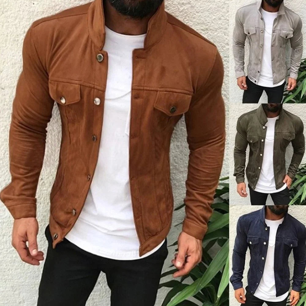 Men's Casual Slim Fit Multi-Button Utility Pocket Jacket