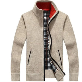 New Autumn Winter Men's Knitted Jackets Thick Soft Long Sleeve Warm Sweater Coat Stand Collar Fall Tide Casual Cardigan Male