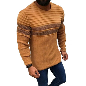 Men Autumn Winter Stripes Splicing Sweater Casual Slim Fit Knitted Tops O-neck Long Sleeve Color-Blocked Pullover Knitwear