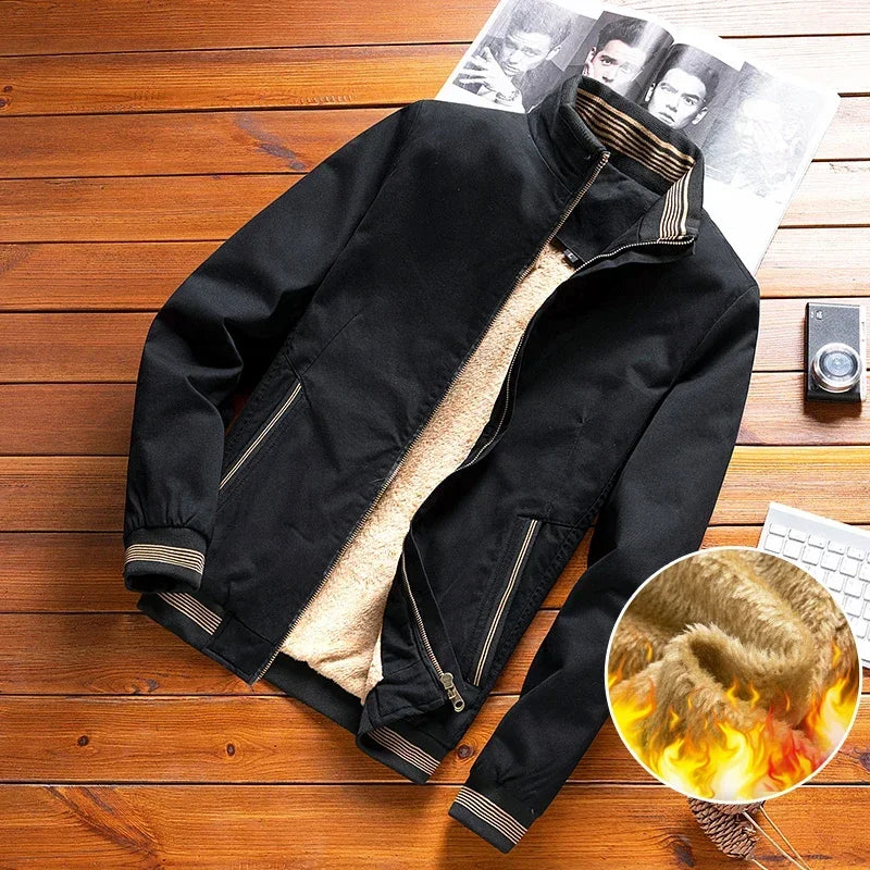 Men's Retro Jacket Autumn Winter Casual Fleece Warm Coats Male Slim Fit Solid Color Thick Hip Hop Baseball Jacket Plus Size 5XL