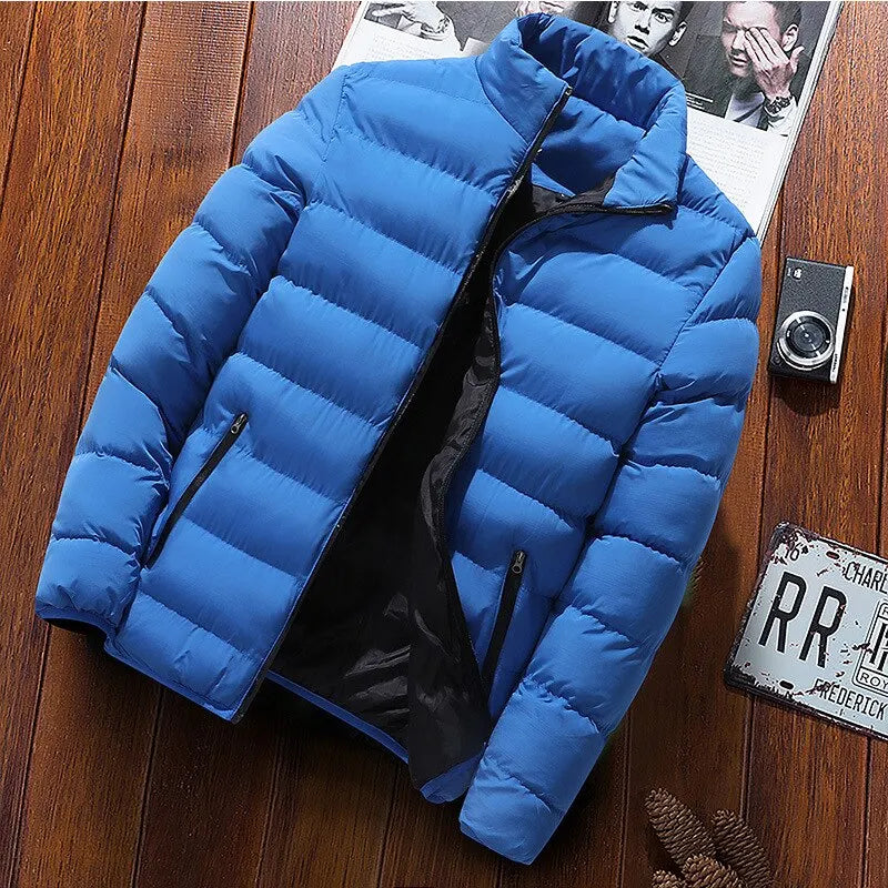 Jaqueta térmica extra grande masculina com gola alta, jaquetas casuais, roupas de acampamento ao ar livre, moda exterior, inverno