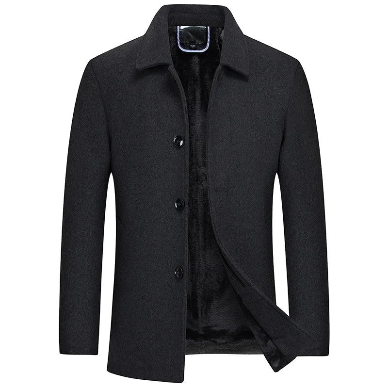 New Mens Fleece Warm Winter Coats Men Wool Blends Cashmere Trench Coats High Quality Solid Male Business Casual Wool Outewear