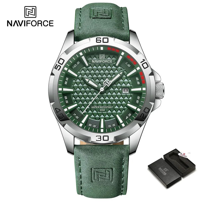 Top Brand NAVIFORCE  Men Quartz Watch Sports Shockproof Waterproof Leather Male Fashion Luxury WristWatch Casual Calendar Clock